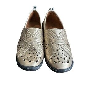 J'Aoior Size 38 US 7 Gold And Black Laser Cut‎ Slip-On Flats Shoes Dior #S116-5